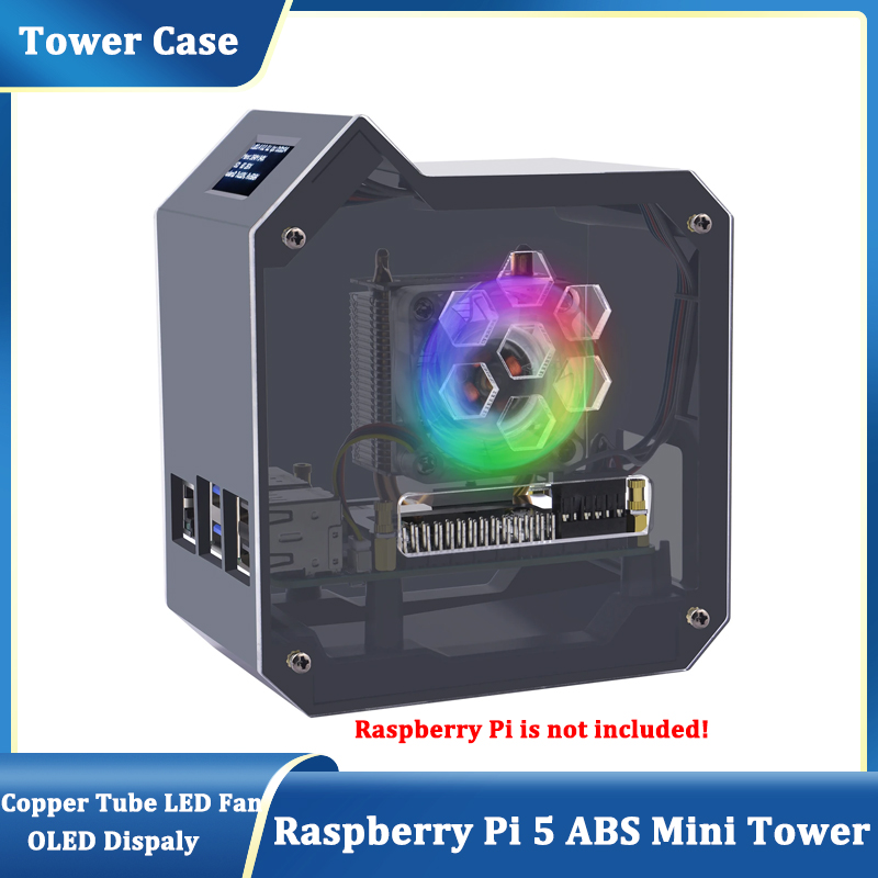 Argon One V3 M.2 Nvme Case - GeeekPi Raspberry Pi 5 ABSミニタワー コンプリートキット（クーラー、アイスタワー、0.96インチスクリーンディスプレイ、電源付き）Raspberry